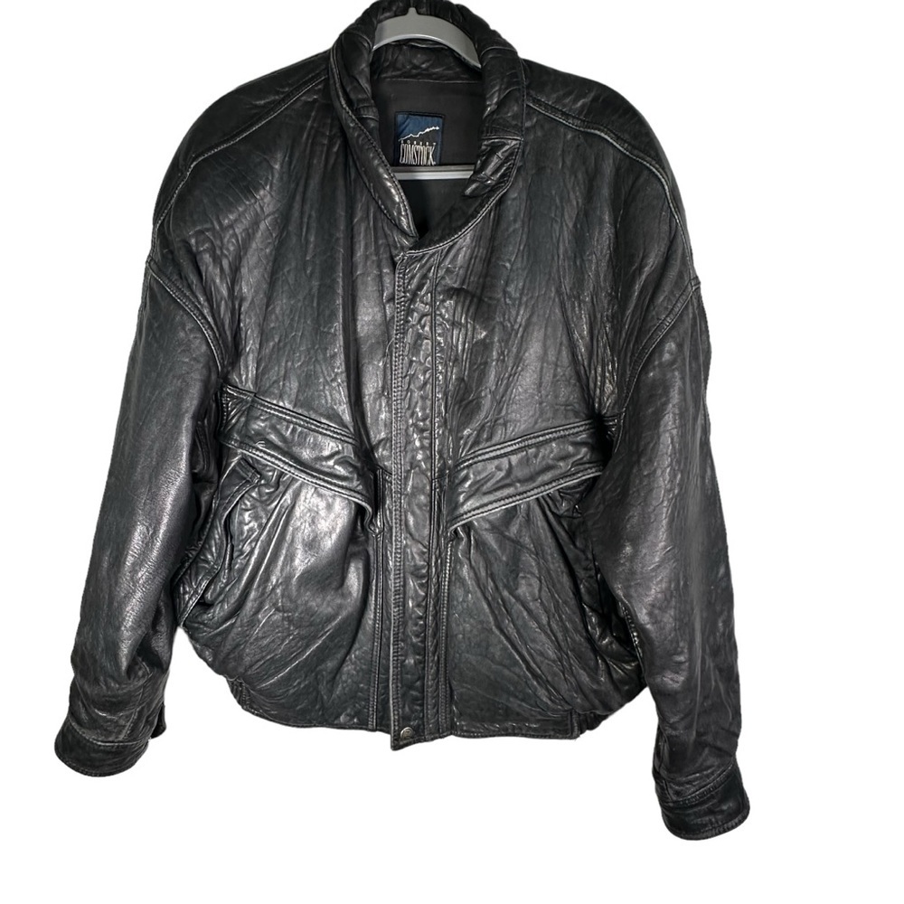 Robert Comstock Black Genuine Leather Bomber Jacket Size Large - XL 46